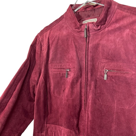 RUFF HEWN Well Worn Full Zip Deep Wine/Merlot Suede Moto Jacket Size XL - Picture 3 of 9